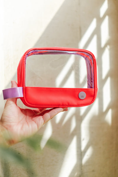 ESTUCHE TRANSPARENTE PEQUEÑO - FRESA NEÓN