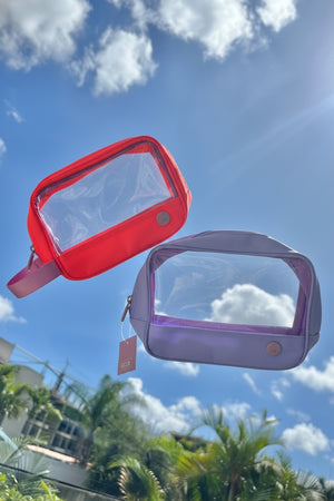 ESTUCHE TRANSPARENTE PEQUEÑO - FRESA NEÓN