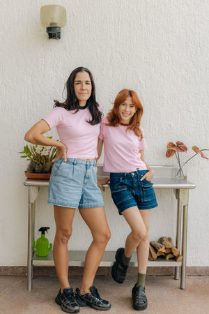 BABY TEE - PINK CUELLO MARRÓN