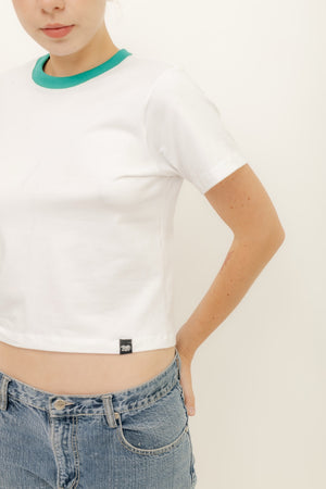 BABY TEE - BLANCA CUELLO VERDE