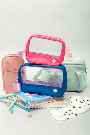 ESTUCHE TRANSPARENTE PEQUEÑO - FRESA NEÓN