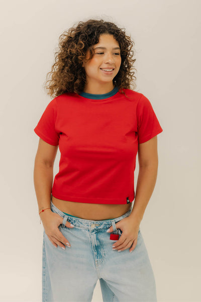 BABY TEE - ROJA CUELLO AZUL